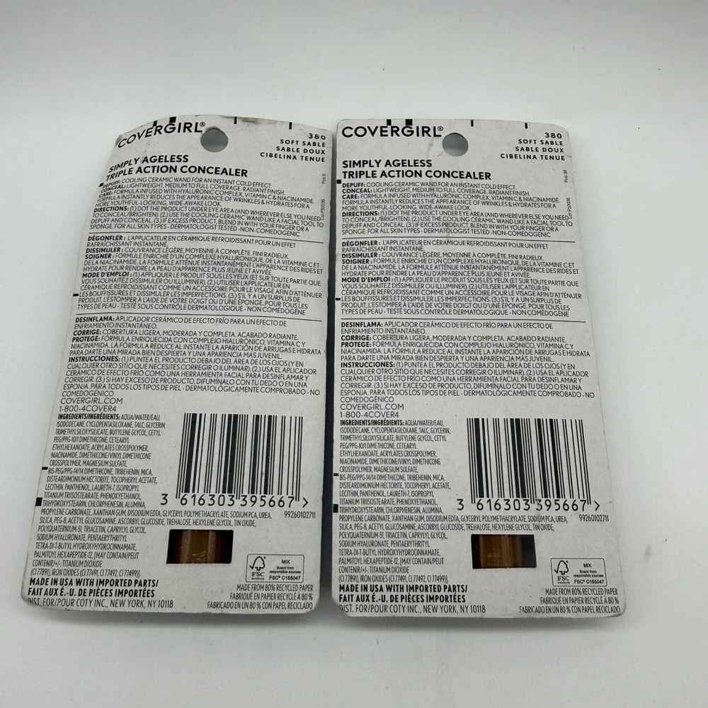 Covergirl Simply Ageless Triple Action Concealer Soft Sable 380 2 Pack‎ 0.24oz